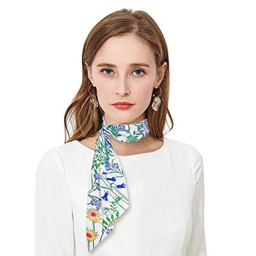 DOCILA 2 Pieces Versatile Floral Skinny Neck Tie Scarf For Women Ideal Gift Handle Satin Choker Belt Slim Keychain Wallet Decoration Accessories2
