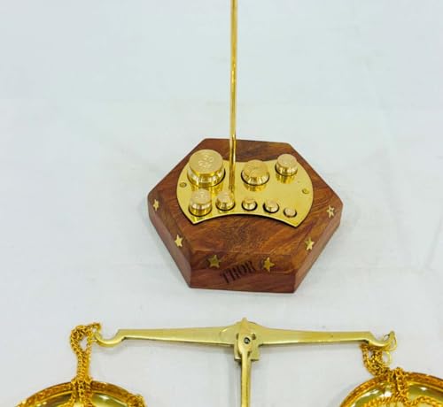 Báscula de equilibrio pulida en latón con base de madera miniatura 5