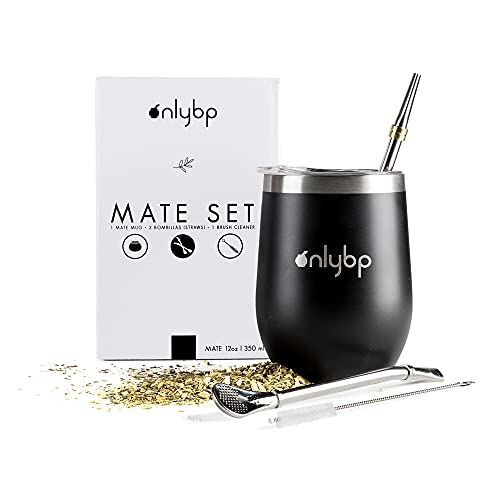 OnlyBP® Mate Argentino Kit Yerba - Incluye 2 Bombillas, Cepillo de Limpieza y Vaso de Acero...