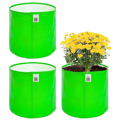 Image of Anandi Green's Premium HDPE Uv Protected 260 GSM Round Shaped Green Colour Grow Bags Suitable for Terrace and Vegetable Gardening 15x15 Inch Pack of 3 Plant Bags