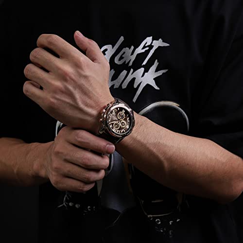 Image of NAVIFORCE Sport Watches for Men Analog Quartz Chronograph Leather Strap Wrist Watch