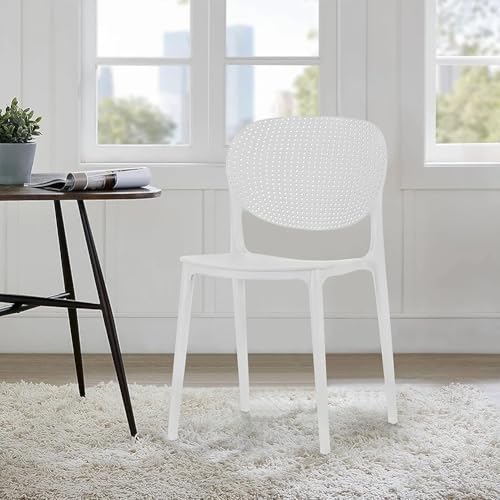 Image of Dream Furnishing - Set of 4 Stackable Dinning Chairs for Home Cafe Office Hotel for Indoor and Outdoor Patio (White)