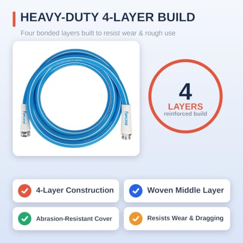 Image of FEVONE Kink Free Garden Hose 12 ft, Heavy Duty Water Hose | Flexible Hybrid Polymer, Drinking Water Safe, 5 /8 ID, 600 PSI, Leak-Proof, Aluminum 3 /4 GHT Fittings for Garden Watering