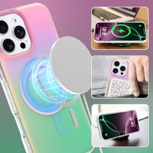 Image of Magnetic Case for iPhone 16 Pro Max [Compatible with Magsafe] | [Anti-Yellowing] [1 Screen Protector] Cute Fashion Iridescent Case for iPhone 16 Pro Max 6.9 inch 2024, Pink Green