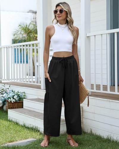 Womens Wide Leg Harem Pants Casual Baggy Summer Beach Travel Vacation Palazzo Harem Pants with Pockets4