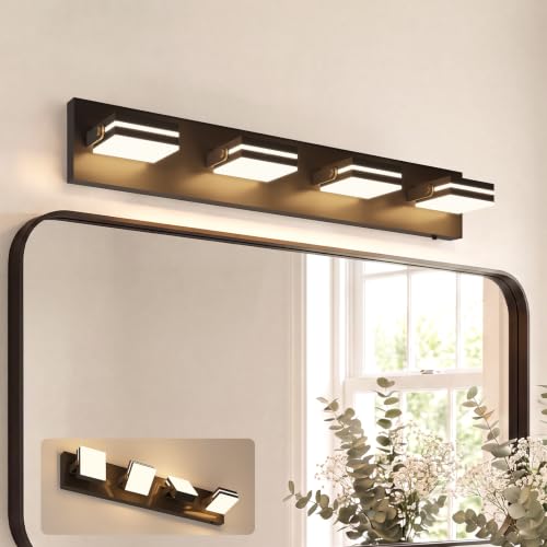 Image of VOLISUN 4 Light Bathroom Vanity Light, 27.16 inch Dimmable Bathroom Light Fixtures Over Mirror, 5 Color Temperatures, 180Rotatable Head, Black LED Vanity Lights for Bathrooms-ETL Certificated