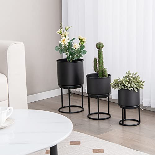 Giantex Set Of 3 Pot Planter Raised Bed, Metal Flowerpots With Stands, Drainage Holes, Decorative Plant Stands With Pots, Indoor & Outdoor Planters For Living Room, Home, Balcony, Garden #TOP1