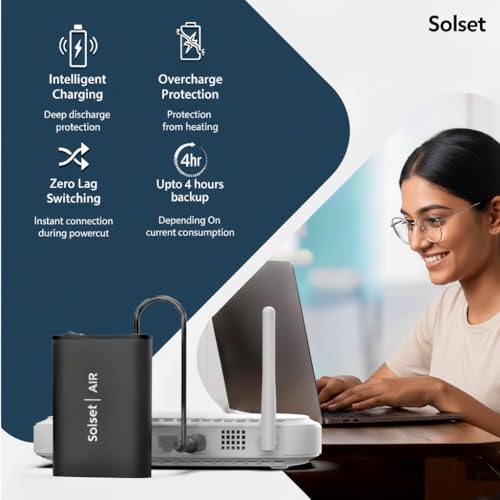Image of Solset Air | Mini UPS for WiFi Router & Modem | 12V Power Backup with Instant Switching | Up to 4 Hours Backup | Compatible with JioFiber, Airtel Xstream, TP-Link Routers