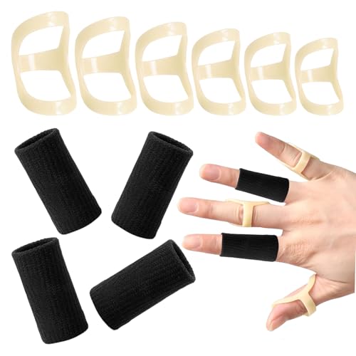 10 Pack Oval Finger Splint, Thumb Brace, Oval 8 Thumb Splint, Waterproof Mallet Finger Splint and Finger Sleeves for Straightening and Arthritis, Finger Brace Support (Black)