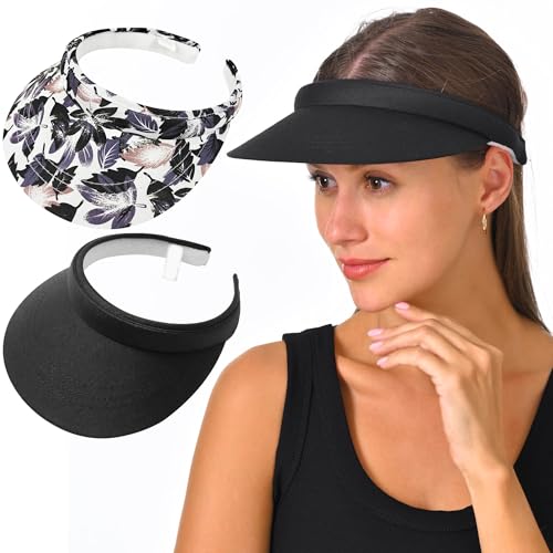 Image of 2 Pack Visor Women Men Sun Hat Clip On Visors Adjustable Sport Wide Brim Cap