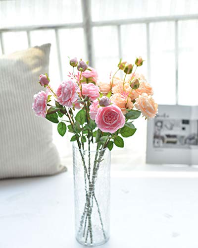 Famibay Faux English Cabbage Rose 4 Branch 12 Stems Bundle Mixed Blooms & Buds Spays In Peach Pink thumb #6