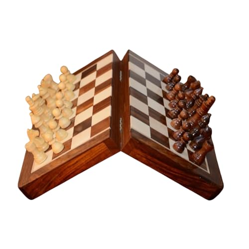 Image of 10 inch Premium Handcrafted Wooden Magnetic Chess Board Set, Folding Wooden-Style Chess Game for Kids & Adults, Strong Magnetic Pieces, Smooth Board, Travel-Friendly, Perfect for Learning