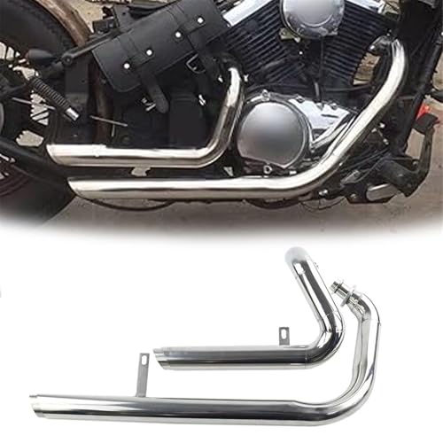排気部 に適合するヤマハ ビラーゴ XV125 XV250 オートバイ ステンレススチール マフラー サイレンサー パイプ スラッシュカット 2-インツー 排気管 クローム/ブラック 排気(Chrome)