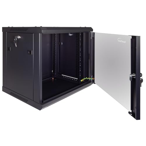 Image of NavePoint 9U Server Cabinet Wall Mount Rack Enclosure Includes 2 Fans, Locking Glass Door, Removable Side Panels - 9U Network Cabinet 17.7 inch Deep, 19 Inch Server Rack for IT and A /V Equipment
