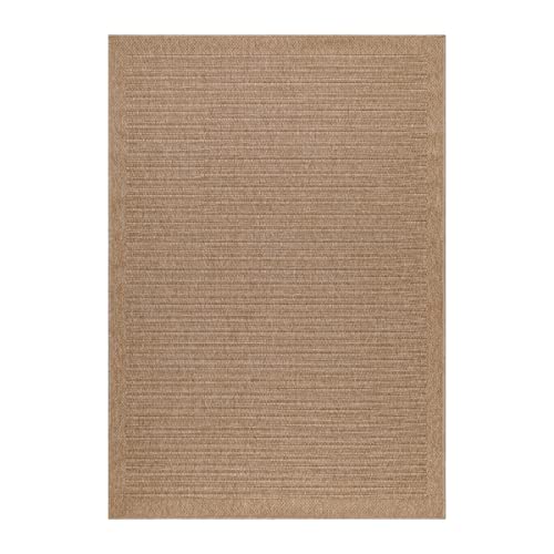 HomebyHome Outdoor Teppich Wetterfest 140 x 200 cm Beige Sisal und Jute Optik - Balkon Teppich Wasserfest Vintage Design Pflegeleicht - Waschbarer Teppich Küche, Garten, Terrasse und Camping