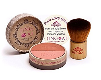 Makeup Set Kabuki Brush & Blush - By Jing Ai - Two Shades Light, Medium Or Dark For Any Complexion. Rich In Vitamins A & E. Paraben, Gluten, Cruelty Free Vegan Formula Very Nourishing For Your Skin