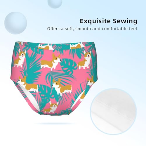 Corgi Dog And Tropical Leaf Girls' Underwear Soft Cotton Little Girls Panties Comfort Briefs3