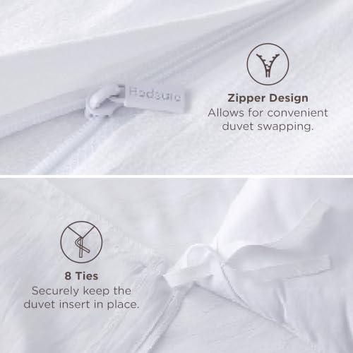 Image of Bedsure Prewashed Duvet Cover Queen, Cotton-Like Bedding Set, Bright White | Ultra Soft, Relaxed Texture, 90 inchx90 inch Breathable Comfort, Hidden Zipper, 8 Corner Ties, Easy Care, OEKO-TEX, Year-Round Use