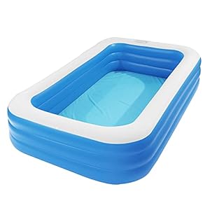 WANGQI Family Pool Deluxe, zwembad, rechthoekig, voor kinderen, 302 x 183 x 59 cm, opblaasbaar kinderbadje voor kinderen