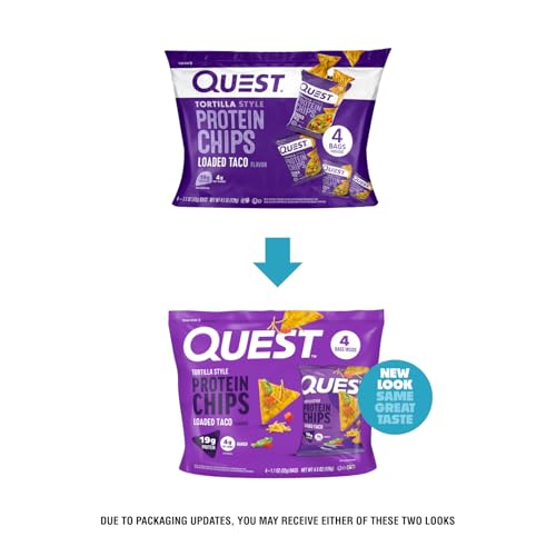 Image of Quest Nutrition Loaded Taco Tortilla Style Protein Chips, 19g Protein, 4g Net Carb, Low Carb, Gluten Free, 1.1 oz (Pack of 4)