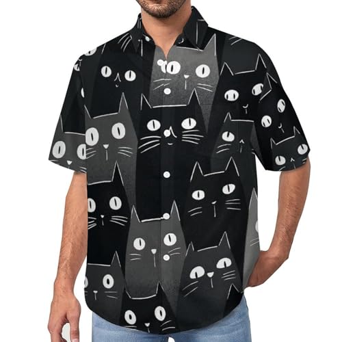 Chemise homme manches courtes funky avec impression 3D aquarelle chat noir