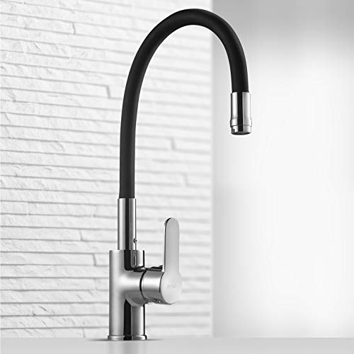 Aqualy 1 Grifo de cocina Flexible, monomando fregadero caño alto negro