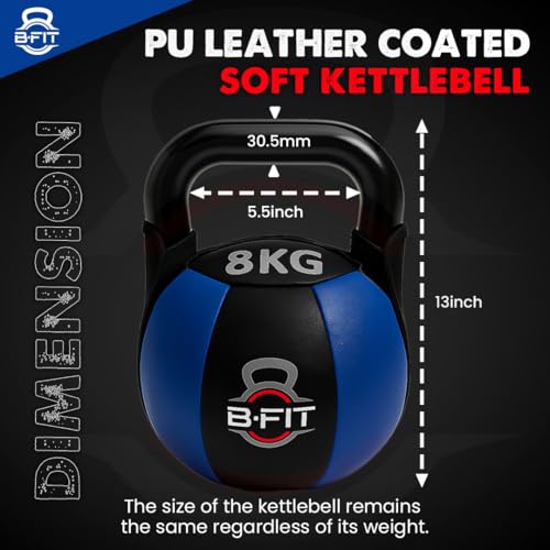 Image of B Fit PU Leather Premium Soft Kettlebell with Handle for Weightlifting, Conditioning, Strength and core Training (8 Kg)
