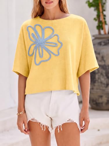 Image of Cicy Bell Womens Oversized Short Sleeve Sweaters Tops Knit Fall Pullovers