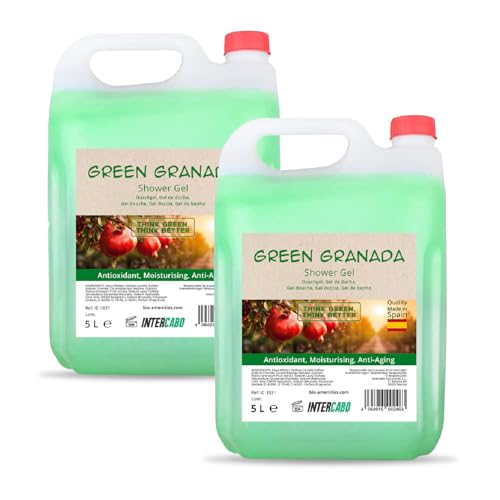 Intercabo - Pack 2 geles de ducha granada 5 litros - total 10 litros - garrafas con aroma afrutado - pH neutro - jabon corporal profesional para hoteles, gimnasios, colectividades o uso familiar