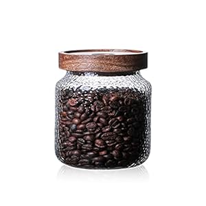 Glass Storage Jar, Food Storage Container with Airtight Bamboo Wooden Lid, Kitchen Canisters For Tea,Coffee Bean, Sugar, Candy, Cookie, Spice (500ml, 17 Ounce)