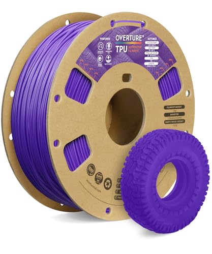 Image of OVERTURE TPU Filament TPU Material for 3D Printers 3D Printing 3D Printer Filament 1.75mm 1kg Spool High Density High Dimensional Accuracy Fits Most FDM Printers (Purple)