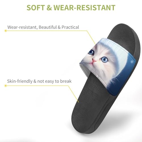Cute White Cat in Hat House Sandals Non-Slip Bathroom Slippers Beach Summer Shoes for Men Women3