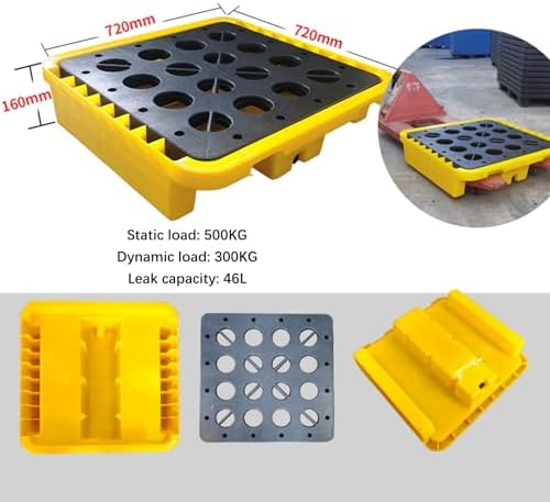 Drum Spill Containment Pallet, Modular Polyethylene Leakproof Tray for Oil Tanks, Warehouses, Factories, Garages,
