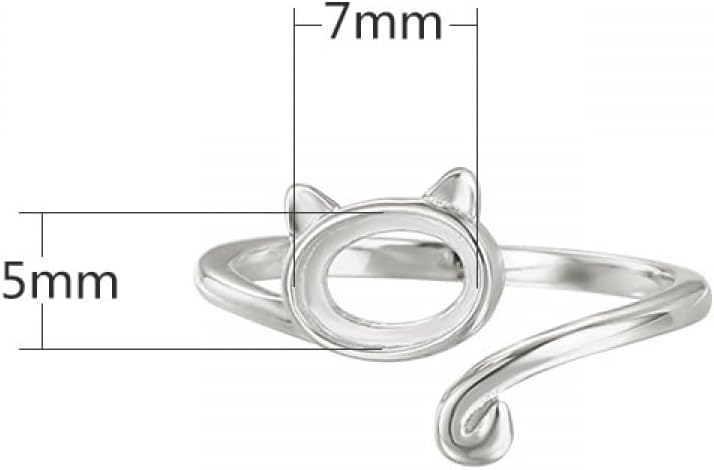 Adjustable Ring Settings (4X6mm/5X7mm/6X8mm Oval Cabochon) S925 Sterling Silver Ring Bezel Blanks for Women Jewelry Craft Making