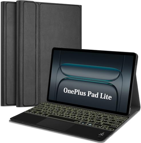 Image of HOM Tri-Fold 7-Colour Backlight Detachable Wireless Bluetooth Keyboard with Trackpad /Touchpad Tablet Cover Case for OnePlus Pad Lite Tablet 11-inch