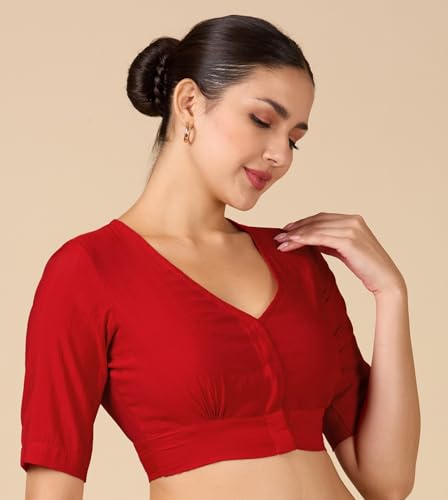 Image of Studio Shringaar Women Viscose Half Sleeve Smart V Neck Readymade Saree Blouse