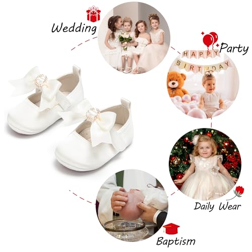 Baby Girls Mary Jane Flats - Infant Newborn Walking Shoes Soft Rubber Sole Princess Wedding4