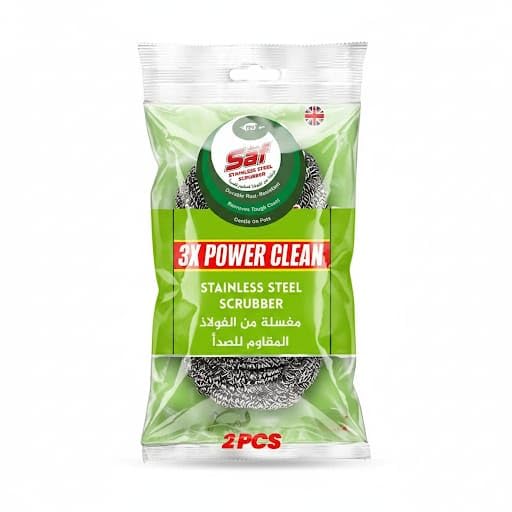 Saf Stainless Steel Spiral Scrub Sponge Pack of 2 Heavy Duty Metal Scouring Pad for Kitchen Cleaning Removes Tough Grease & Burnt Food Reusable Dish & Cookware Scrubber