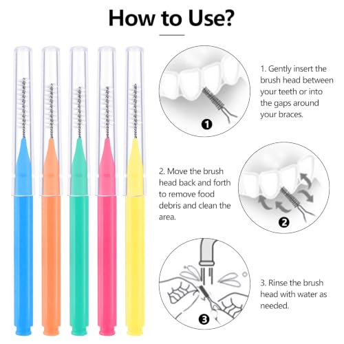 Image of 100 Pcs Interdental Brushes, 4 Sizes Braces Flossers for Cleaner | Brace Brush Soft Dental Brushes Toothpicks Dental Floss Picks Dental for Brace Oral Cleaning(5 Colors)