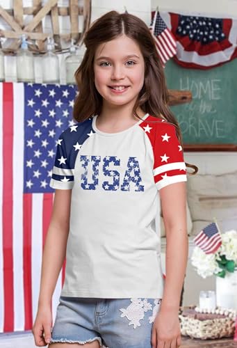 Image of Ithalt Boys Girls USA Shirts Kids 4th of July Shirts American Flag Tshirt Patriotic Top Independence Day Outfit 5-13y