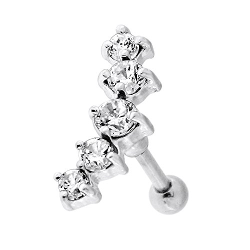 Clear 5 CZ Stones in Curve Shaped Sterling Silver Tragus Cartilage Helix Piercing