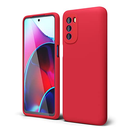 oakxco for Motorola Moto G Stylus 4G 2022 Phone Case Liquid Silicone, Cute Thin Slim Soft Rubber TPU Plain Smooth Gel Cover for Women Girl Aesthetic Design, Matte Solid Protective & Shockproof, Red