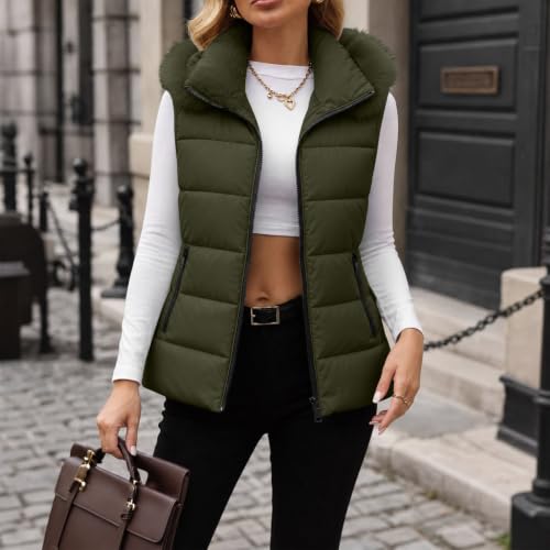 Puffer Vest Women Sleeveless Hooded Faux Fur Trim Quilted Zip Fall Winter - image 8