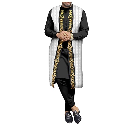 African Clothing for Men Print Coats Ankara Shirts and Pant Sets 3 Piece Suit Outwear Jacket Crop Top Trousers