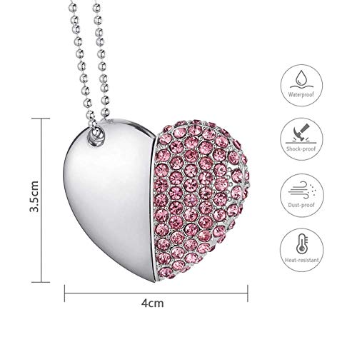 Wooteck 32Gb Crystal Loving Heart Shape Jewelry Usb Flash Drive Pendrive With Necklace,Pink #TOP2