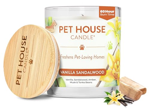 One Fur All Pet House Candle Plant-Based/Soy - Clean Burning Scented Long Lasting Pet Odor Candle for Home - Vanilla Sandalwood