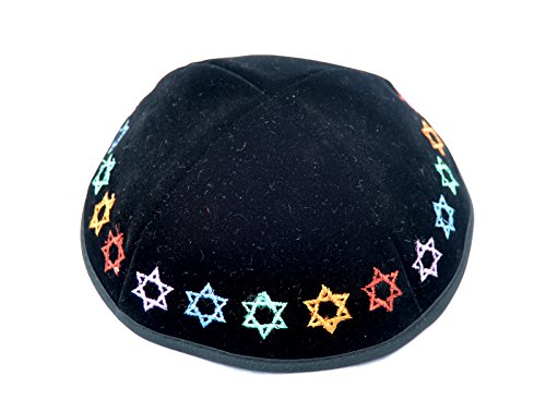 Jewish Kippah Yarmulke Colorful Star of David Kippas Israel Black Velvet 20cm/8"2