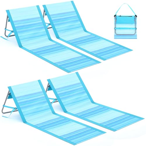 Tinideya 4 Pack Portable Beach Lounge Chairs Folding Beach Loungers for Adults, Lightweight Sunbathing Poolside Tanning Lounger, Outdoor Lounge Mat for Pool Music Festival Travel Camping