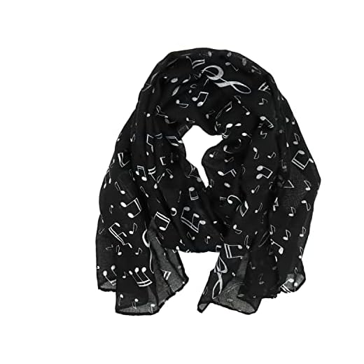 Mugesh - Bufanda con notas musicales, bonito regalo para músicos, Negro , 150cm x 50cm