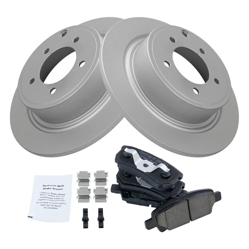 Image of TRQ Rear Brake Pad and Rotor Set Ceramic Coated Rotors Compatible with 2017 Jeep Compass Patriot 2014-2016 Mitsubishi Lancer 2013 Chrysler 200